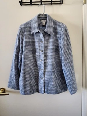 Drapers & Damons 格子粗花呢夹克女式 12 码蓝色白色和银色 — 第 1/4 张图片