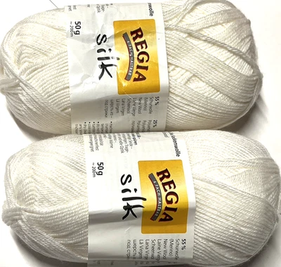 Blanco Suave 2 Madejas 50gr 437yd REGIA SILK SW Lana+SEDA+N CALCETÍN E Chal Fngr Hilo Foto 1 de 4