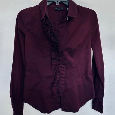 Блузка на пуговицах бордовая с оборками New York & Company размер XS - Изображение 1 из 4