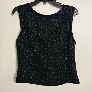 Scala Vintage SEIDE schwarz ärmellos Perlen Top Größe XLARGE - Bild 1 von 9