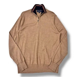 Brooks Brothers Merino Wool Half Zip Knit Sweater Camel Men M Used - Picture 1 of 8