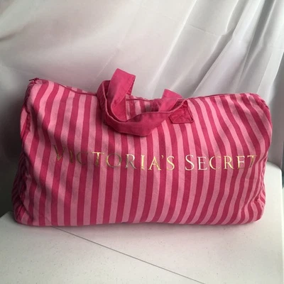 Victoria's Secret Iconic Pink Stripe Weekender Duffel Bag Gym Tote Gold Coquette - Image 1 of 4