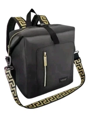 VERSACE PARFUMS Rider Backpack Gym Travel Bag Black Gold W/ Crossbody Strap NWOT - Image 1 of 4