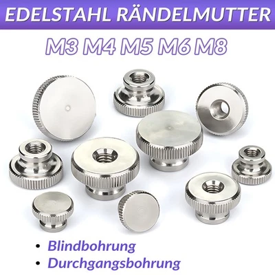 Rändelmutter hohe Form Raendelmuttern Rundmutter M3 M4 M5 M6 M8 EDELSTAHL A2 - Bild 1 von 4