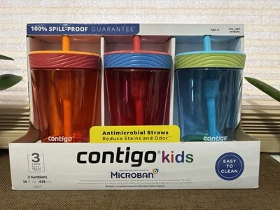 3 Contigo Kids Spill-Proof Plastic Tumblers with Straws 14 Fl Oz BPA-free - Image 1 of 2