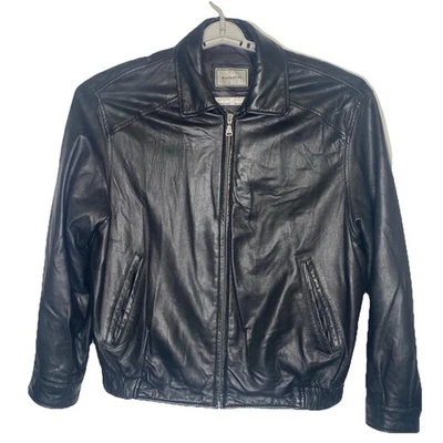 Chaqueta de bombardero Hathaway de cuero negra para hombre con cremallera frontal talla L Foto 1 de 4