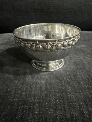 Vintage Silver Plated Decorative Bowl Embossed Fruit Design 6" Portugal Topazio - Image 1 of 4