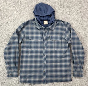 Simms Mens Medium Cold Weather Hoody Blue Plaid Button Up Shirt Hoodie Insulated - Picture 1 of 14