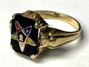 Antique OB Ostby Barton Masonic Star Ladies Ring 10K Solid Yellow Gold Size 5.25 - Picture 1 of 12