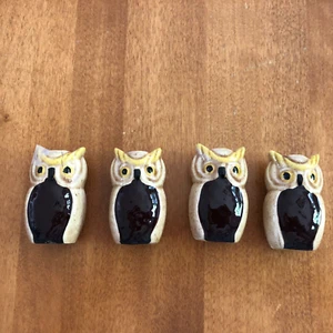 VINTAGE Macrame Ceramic OWL Beads Set of 4 2 1/4" READ - Picture 1 of 5