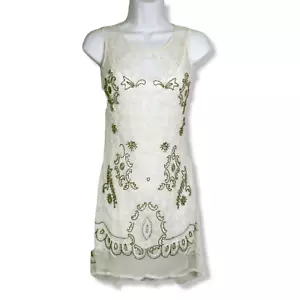Hyde Park Dress XSmall White Gold Beaded Sheer Lined Sleeveless Wedding Formal - Picture 1 of 12