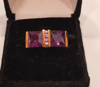 Sterling Silver MEDA Ring Size 7.5 – Square Cut Purple Tourmaline .925 - Image 1 of 4