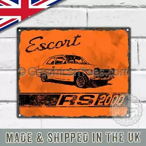Placa de letrero de metal vintage con la clásica escolta MK1 RS2000 en naranja - Imagen 1 de 2