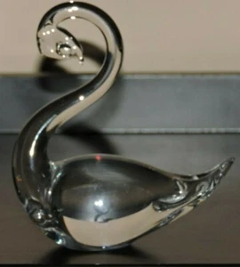 Swan Glass Paperweight Made in Italy Over 24%PbO Lead Crystal Clear Animal Decor - Picture 1 of 12