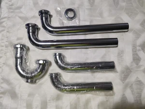 P-Trap Drain Pipe With Extras Chrome-Plated 17-Ga. 1.5-In. - 5 PCS - 7.5" - 12" - Picture 1 of 7