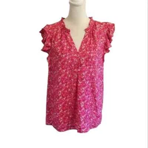 NEW Cupcakes and Cashmere Pink Floral Ruffle Trim Sleeveless Top XS - Picture 1 of 8