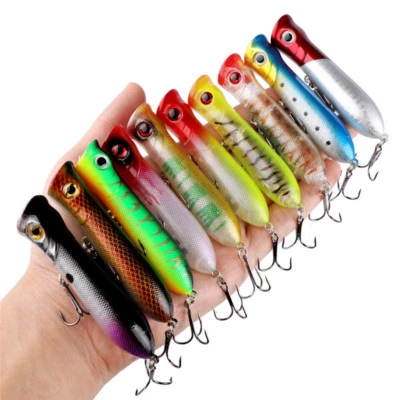 10pcs Topwater Popper Fishing lure 8cm Floating Surface CrankBait Tackle Bass - Image 1 of 4