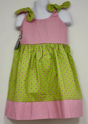Vestido Bebe Bella Designs Niñas Bonito Verde Rosa Brillante Vestido Floral 4T Hecho en EE. UU. Foto 1 de 4