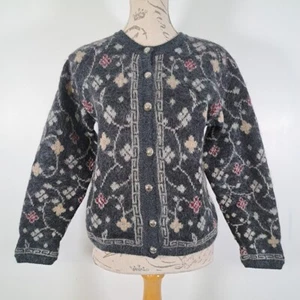 EQUORIAN Heritage Mohair Blend Cardigan Floral Button Down Women's Small 10/12 - Picture 1 of 21