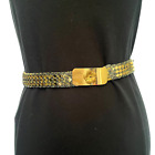 Gold Sequins Stretch Belt Floral Hook Closure Fabric Back Glitter 1980s Vintage
