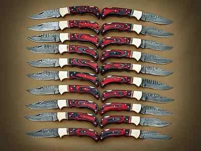 LOTE de 20 piezas Cuchillo Plegable de Caza de Acero Damasco, Cuchillos de Bolsillo con Funda Foto 1 de 4