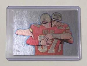 Patrick Mahomes & Travis Kelce Platinum Plated Artist Signed Super Bowl Card 1/1 - Picture 1 of 2