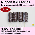 4pcs Nippon KYB 16V 1500uF Low Impedance 105C (10,000 hours) Power Capacitors