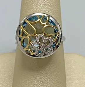 Ladies 18K WG Blue Topaz and Diamond Ring Size 6.5 - Picture 1 of 10
