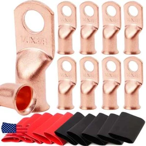 10Pcs 1/0 AWG-3/8" Battery Lugs,Heavy Duty Wire Lugs,Ring Terminal ,0 Guage Term - Picture 1 of 9
