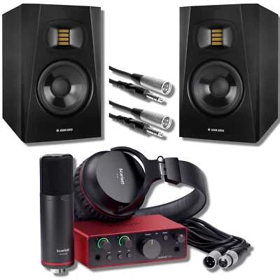 Focusrite Scarlett Solo Studio Recording Bundle with T5V (Pair) and Cables - Image 1 of 4