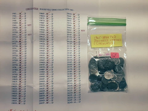 1965 - 2022 CIRCULATED P&D ROOSEVELT DIME SET LOOSE IN A BAG (DO IT YOURSELF) Cover