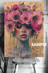 FLORAL WOMAN CANVAS PICTURE FRAMED SHABBY CHIC FLORAL CANVAS WALL ART PICTURE #1 - Picture 1 of 12