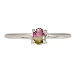 Natural Watermelon Tourmaline Slice 925 Silver Ring Jewelry s.10 ALLR-30367 - Picture 1 of 1