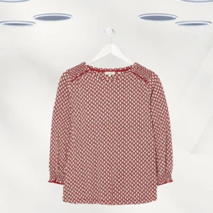 Ex Fat Face Women's 3/4 Sleeve Geo Print Top in Red Floral Mix (Defect) - Picture 1 of 2