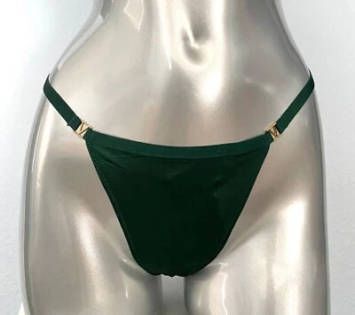 Victoria's Secret Nuevo Muy Sexy Suave Suave Verde Dorado Herrajes G V Tanga Panty Foto 1 de 4