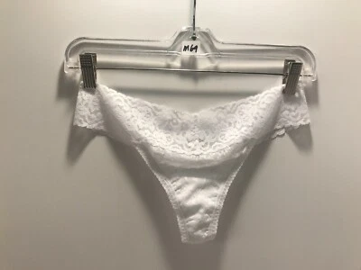 全新无标签白色蕾丝 Felina 内衣签名低腰丁字裤内裤 L/XL N2122 M69 — 第 1/4 张图片