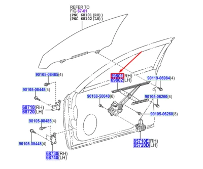 LEXUS CT ZWA10 Front Right Door Window Regulator 6980148050 NEW GENUINE - Image 1 of 2
