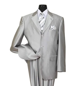 Men's shark skin look suit , wool feel pic stitching design, silver color 58025  - Picture 1 of 2
