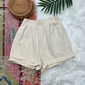 Free People Beach pantaloncini morbidi neutri minimalisti panna maglia vita alta pull on S - Foto 1 di 7