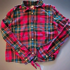 Crewcuts Girls Long Sleeve Flannel Plaid Tie-Front Shirt, Size 12 - Picture 1 of 4
