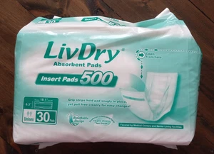 Almohadilla absorbente para incontinencia LivDry inserción larga longitud unisex hombres y mujeres 30 ct - Imagen 1 de 5
