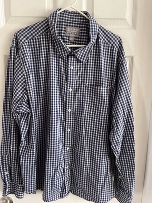 Falls Creek Mens 3XL ,XXXL No Tuck  Shirt Button Up Long Sleeve Blue Plaid - Image 1 of 4