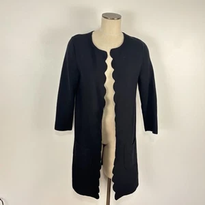Talbots Scallop Edge Open Front Cardigan Womens Size Medium Black Classic Work - Picture 1 of 8