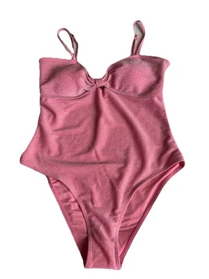 Betsey Johnson Size M Pink Metallic Shimmer One Piece Swimsuit Barbiecore Girly - Image 1 of 4