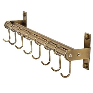 Topfregal - Töpfe und Pfannen Hängeregal mit 8 Haken, Doppelstangen, Wand - Bild 1 von 8