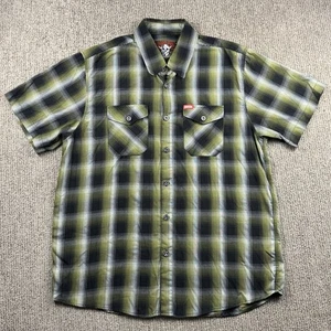 Dixxon Mens XL Foxtrot Bamboo Shirt Short Sleeve Button Up Plaid Green Black - Picture 1 of 6