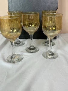 Vintage Italian Etched Goblet Style Wine Glasses Lot of 5 - Picture 1 of 7