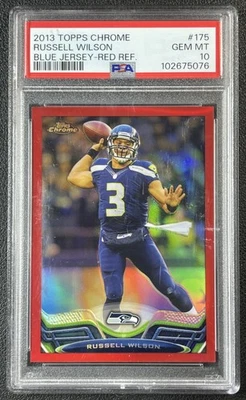 POP4 RUSSELL WILSON PSA 10 2013 TOPPS CHROME #175 BLUE JERSEY RED REFRACTOR 7/25 - Image 1 of 2