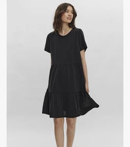 Vero Moda Women's Tiered T-Shirt Dress Short Sleeve Round Neck Black XL BNWT - Picture 1 of 6