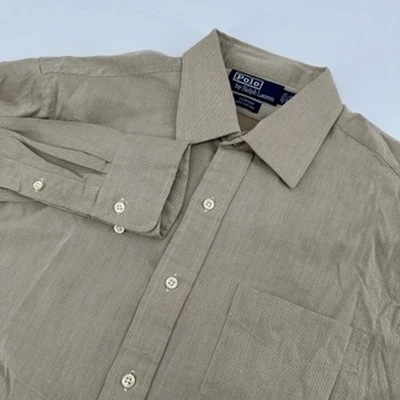 Camisa de vestir Polo Ralph Lauren para hombre curham beige tostado algodón con botones 16,5 34/35 Foto 1 de 4